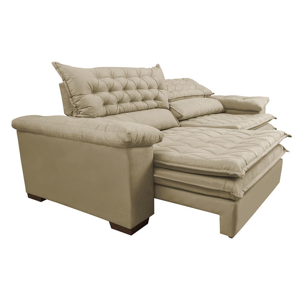 Sofá Retrátil e Reclinável Molas Ensacadas Cama inBox Botonê 2,12m Espuma Viscoelástico Suede Bege - 7
