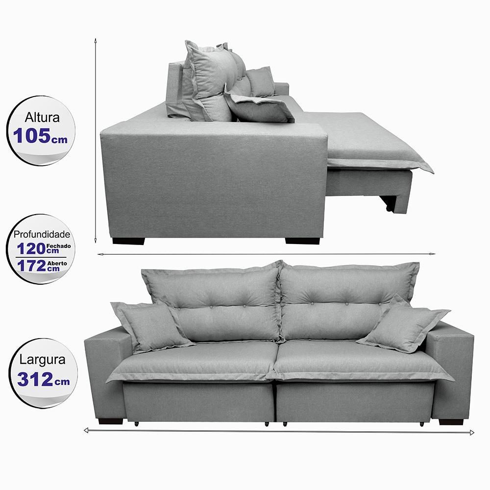 Sofá Retrátil e Reclinável com Molas Ensacadas Cama inBox Prime 3,12m Tecido Linho Cinza Claro - 2
