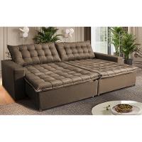 Sofá Sem Caixa Retrátil Reclinável 2,95m Cama inBox França Velusoft Castor - 1