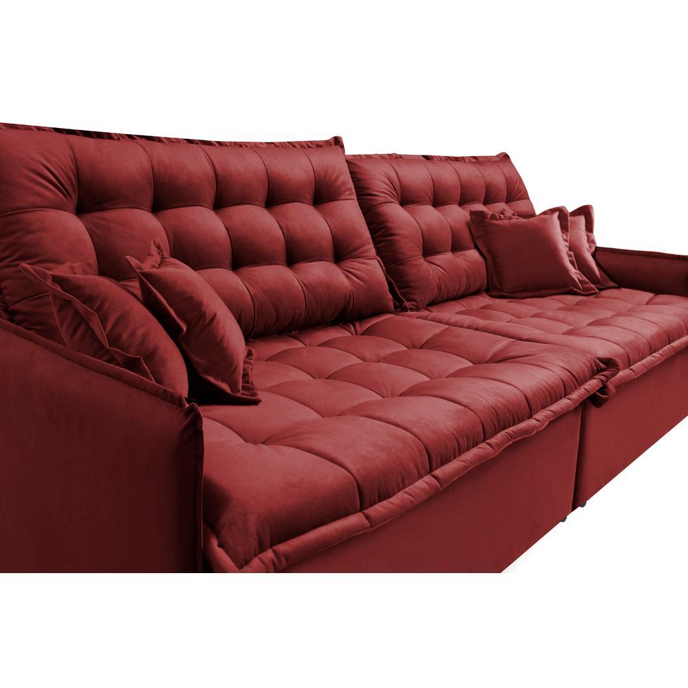 Sofá Sem Caixa Retrátil Reclinável 2,15m Cama inBox Versátil com Pillow Top e Molas Velusoft Vermelho - 4
