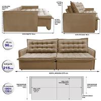 Sofá Sem Caixa Retrátil Reclinável 2,15m Cama inBox Versátil com Pillow Top e Molas Velusoft Bege - 3