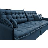 Sofá Sem Caixa Retrátil Reclinável 2,55m Cama inBox Versátil com Pillow Top e Molas Velusoft Azul