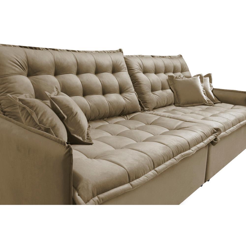 Sofá Sem Caixa Retrátil Reclinável 2,55m Cama inBox Versátil com Pillow Top e Molas Velusoft Bege - 1