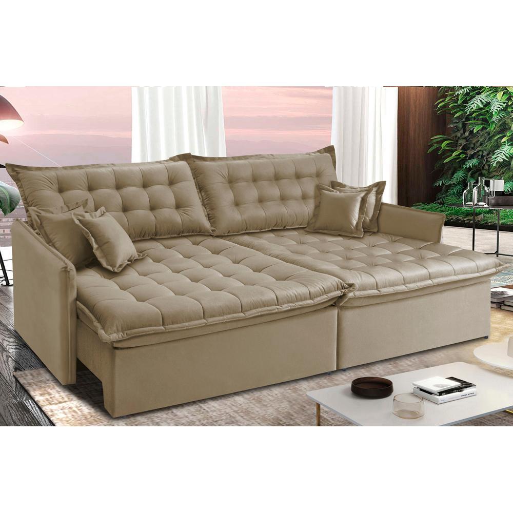 Sofá Sem Caixa Retrátil Reclinável 2,55m Cama inBox Versátil com Pillow Top e Molas Velusoft Bege - 2