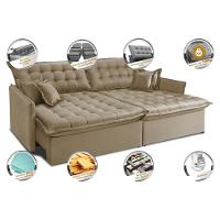 Sofá Sem Caixa Retrátil Reclinável 2,55m Cama inBox Versátil com Pillow Top e Molas Velusoft Bege