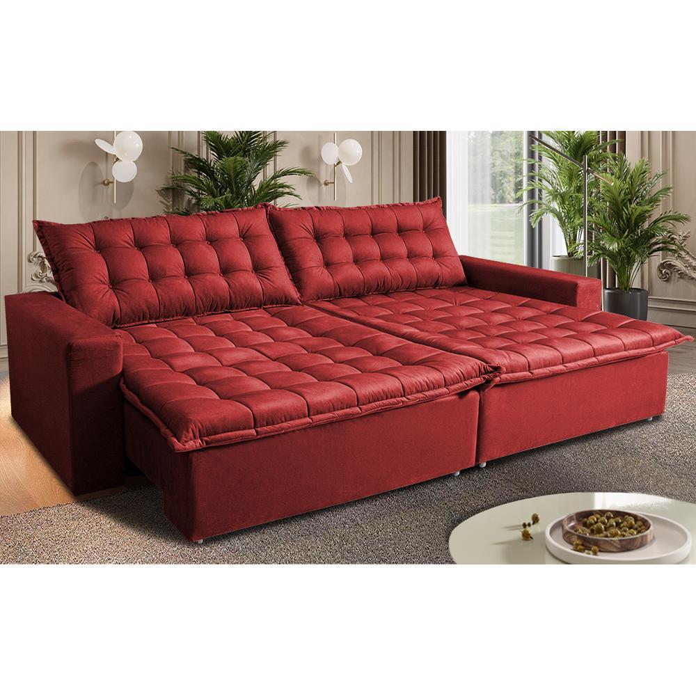 Sofá Sem Caixa Retrátil Reclinável 2,15m Cama inBox França Velusoft Vermelho - 1