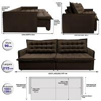 Sofá Sem Caixa Retrátil Reclinável 2,15m Cama inBox Versátil com Pillow Top e Molas Velusoft Café - 2