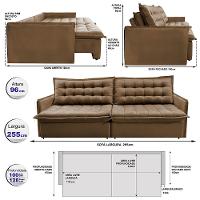 Sofá Sem Caixa Retrátil Reclinável 2,55m Cama inBox Versátil com Pillow Top e Molas Velusoft Castor - 3