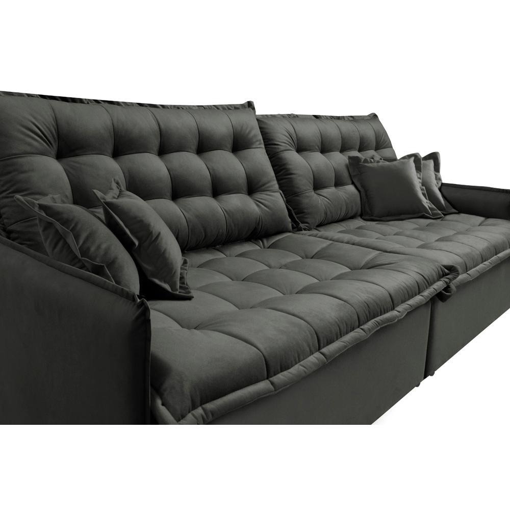 Sofá Sem Caixa Retrátil Reclinável 2,35m Cama inBox Versátil com Pillow Top e Molas Velusoft Cinza - 4