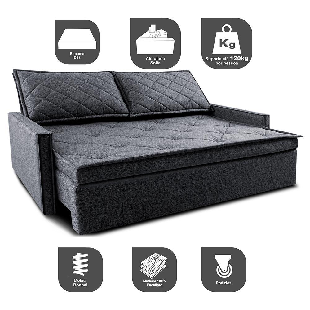 Sofá Sem Caixa Retrátil e Reclinável 1,65m Cama inBox Loft Linho Cinza Escuro - 3