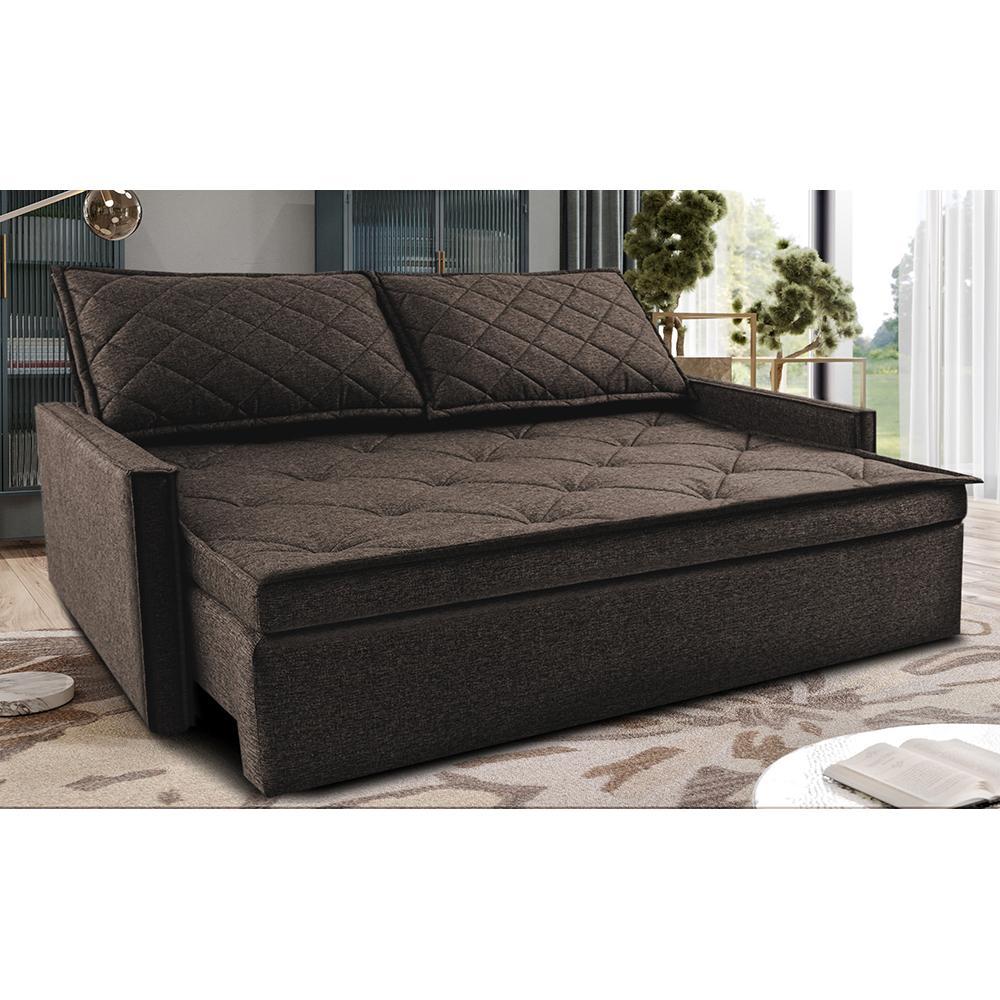 Sofá Sem Caixa Retrátil e Reclinável 1,65m Cama inBox Loft Linho Marrom - 1