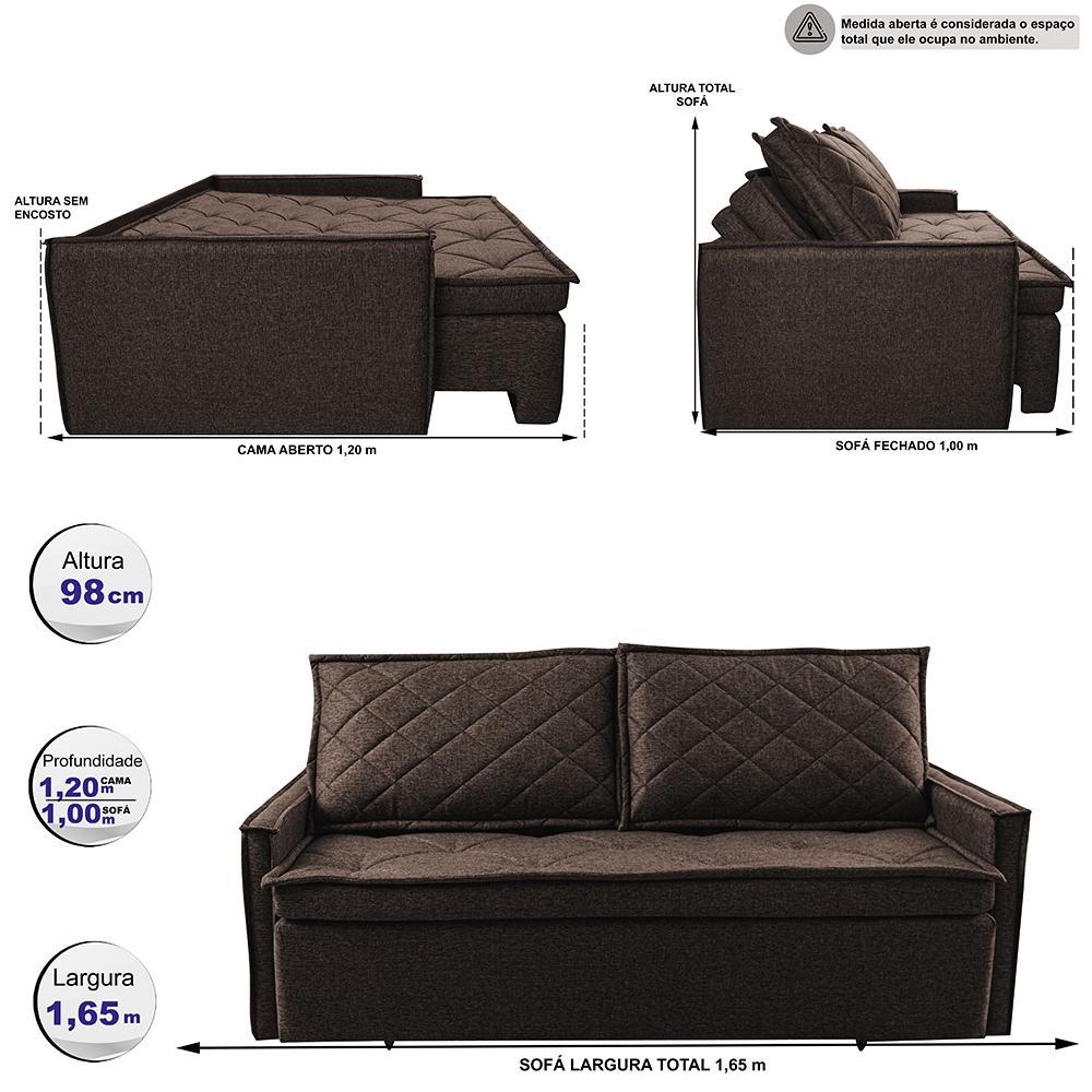 Sofá Sem Caixa Retrátil e Reclinável 1,65m Cama inBox Loft Linho Marrom - 2