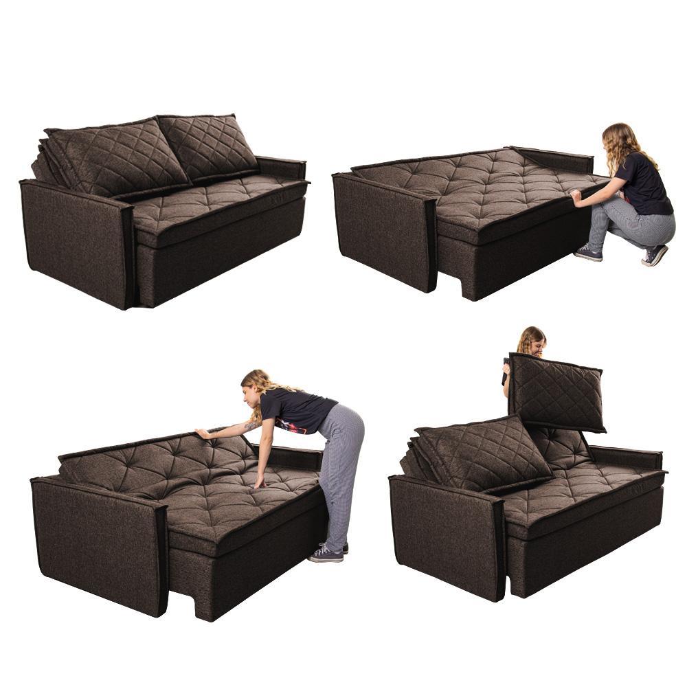 Sofá Sem Caixa Retrátil e Reclinável 1,65m Cama inBox Loft Linho Marrom - 7