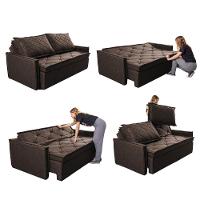 Sofá Sem Caixa Retrátil e Reclinável 1,65m Cama inBox Loft Linho Marrom - 7