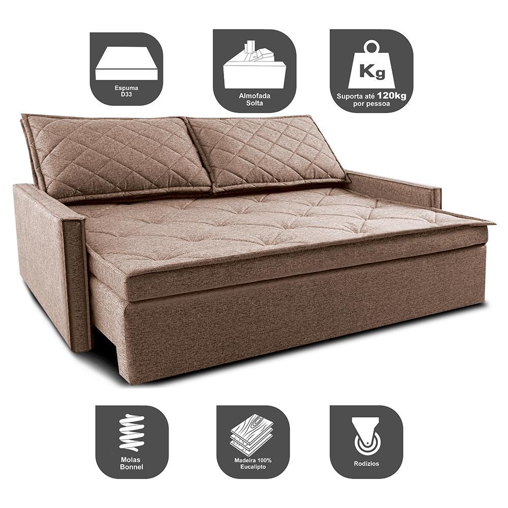 Sofá Sem Caixa Retrátil e Reclinável 1,65m Cama inBox Loft Linho Bege Escuro - 3