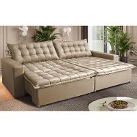 Sofá Sem Caixa Retrátil Reclinável 2,15m Cama inBox França Velusoft Bege - 1