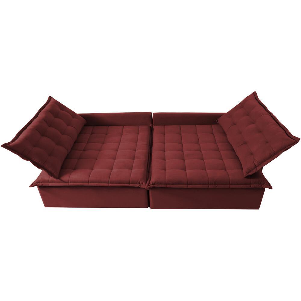 Sofá Sem Caixa Retrátil e Reclinável 1,95m Cama inBox Versátil Suede Velusoft Vermelho - 5