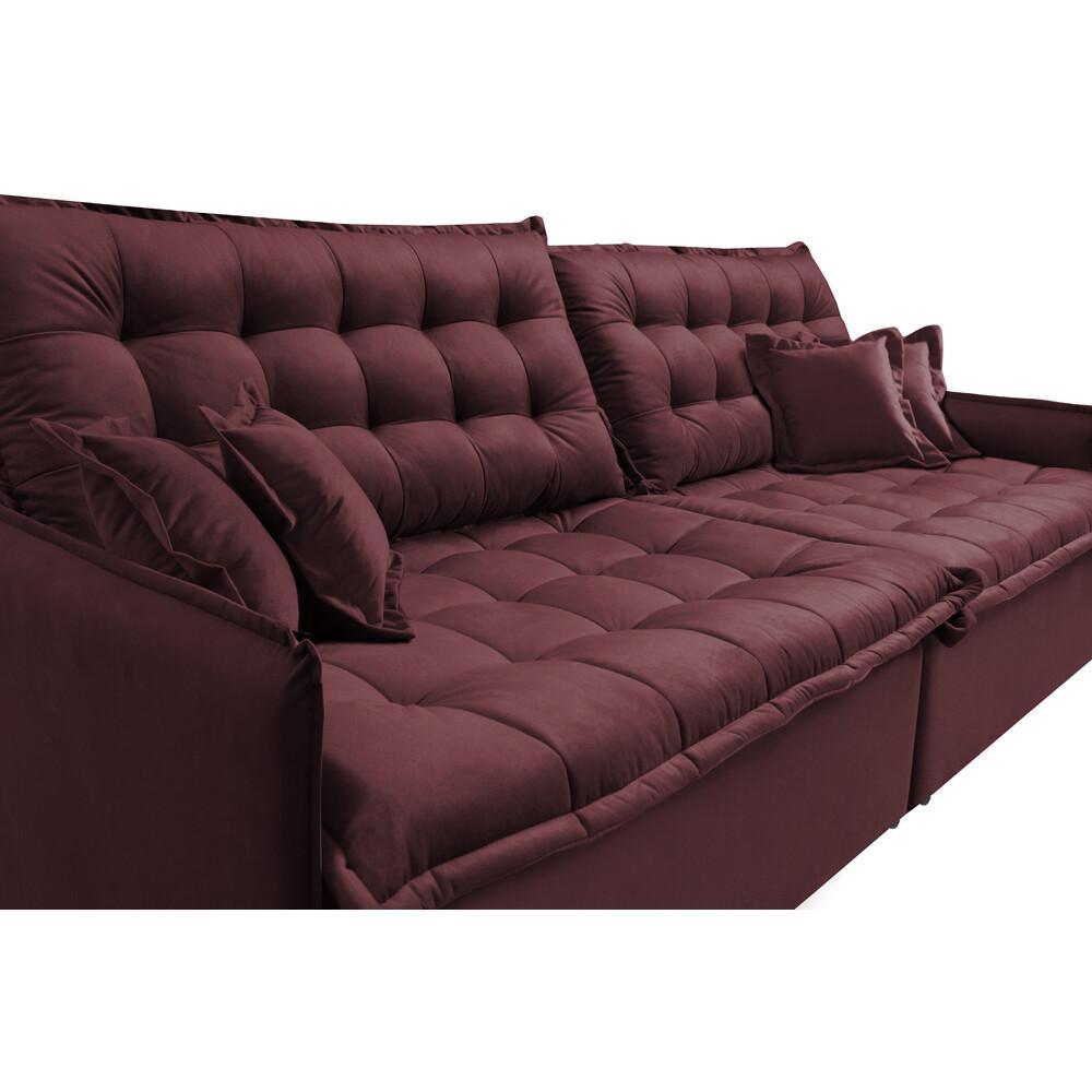 Sofá Sem Caixa Retrátil e Reclinável 1,95m Cama inBox Versátil Suede Velusoft Vinho - 4