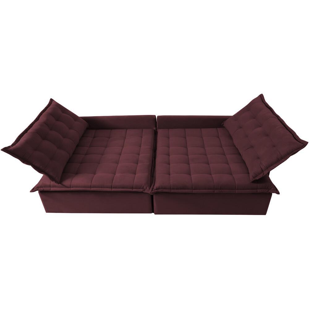 Sofá Sem Caixa Retrátil e Reclinável 1,95m Cama inBox Versátil Suede Velusoft Vinho - 5