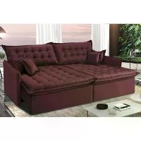 Sofá Sem Caixa Retrátil e Reclinável 1,95m Cama inBox Versátil Suede Velusoft Vinho - 1