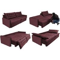 Sofá Sem Caixa Retrátil e Reclinável 1,95m Cama inBox Versátil Suede Velusoft Vinho - 7
