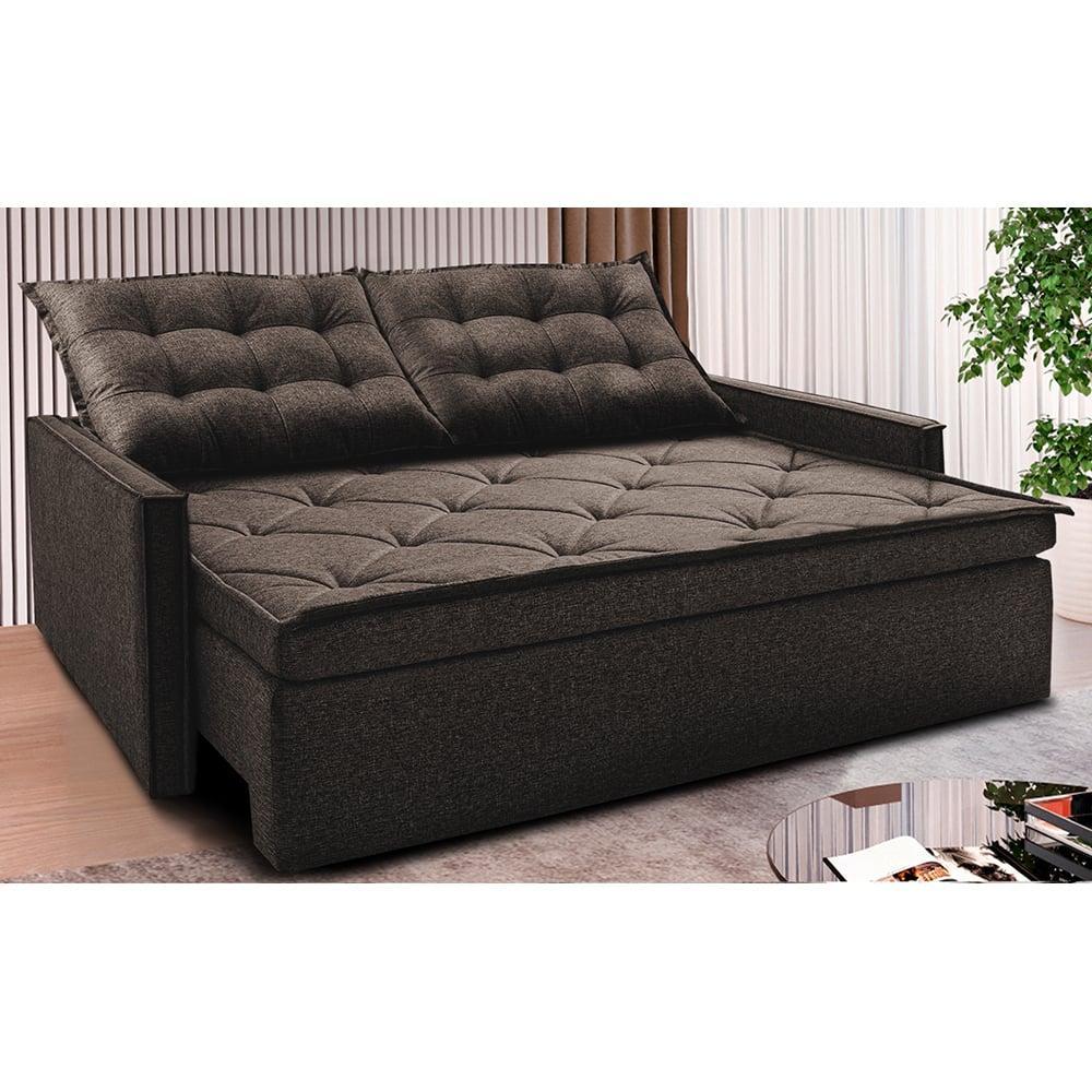 Sofá Sem Caixa Retrátil e Reclinável 1,65m Cama inBox Flat Linho Marrom - 1