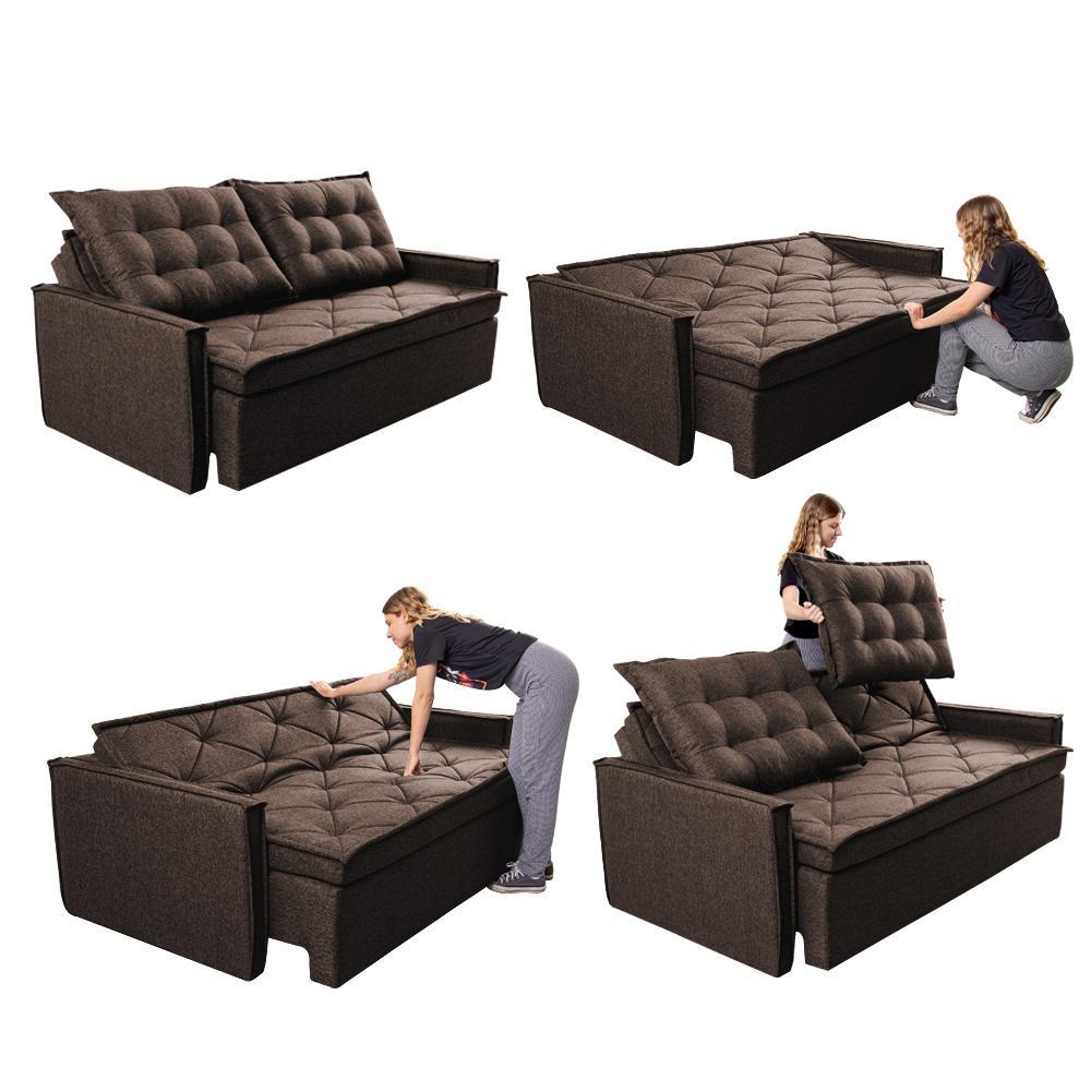 Sofá Sem Caixa Retrátil e Reclinável 1,65m Cama inBox Flat Linho Marrom - 7