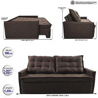 Sofá Sem Caixa Retrátil e Reclinável 1,65m Cama inBox Flat Linho Marrom - 2