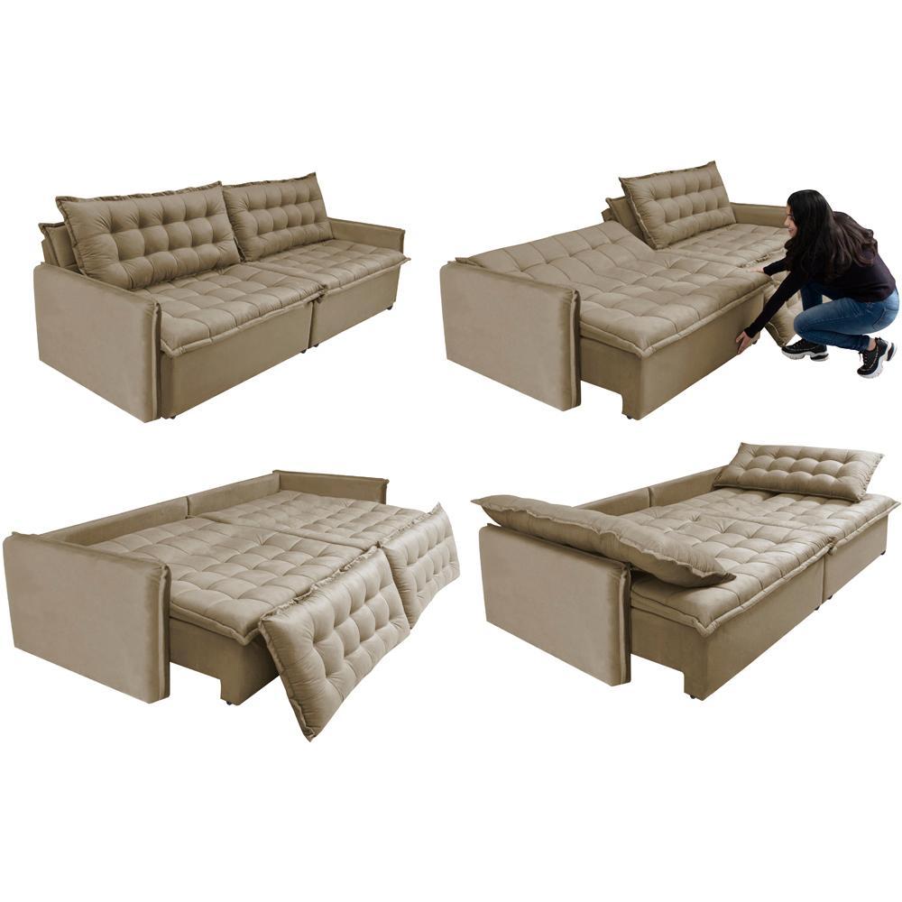 Sofá Sem Caixa Retrátil Reclinável 2,35m Cama inBox Versátil com Pillow Top e Molas Velusoft Bege - 7
