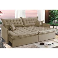 Sofá Sem Caixa Retrátil Reclinável 2,35m Cama inBox Versátil com Pillow Top e Molas Velusoft Bege - 2