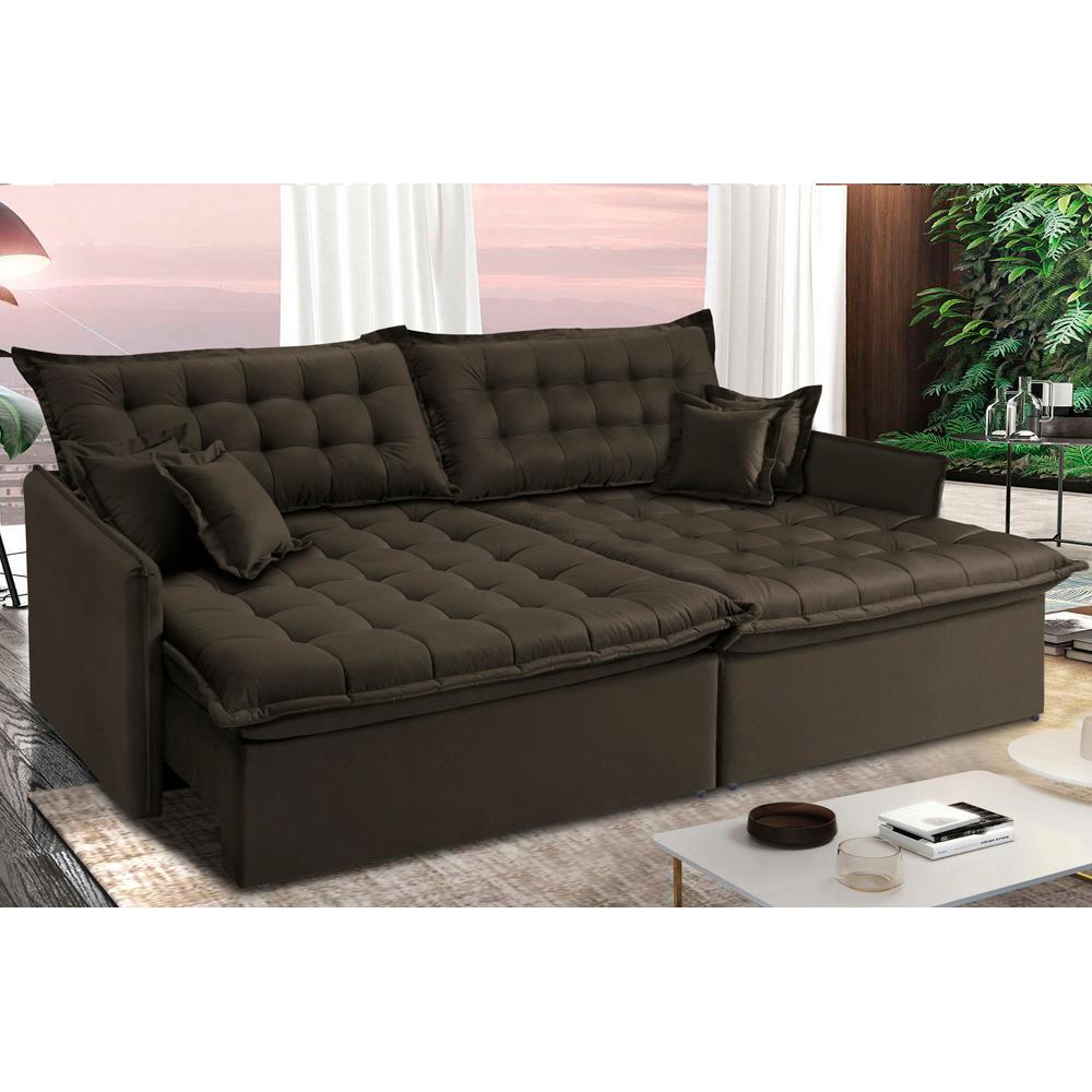 Sofá Sem Caixa Retrátil Reclinável 2,35m Cama inBox Versátil com Pillow Top e Molas Velusoft Café - 1