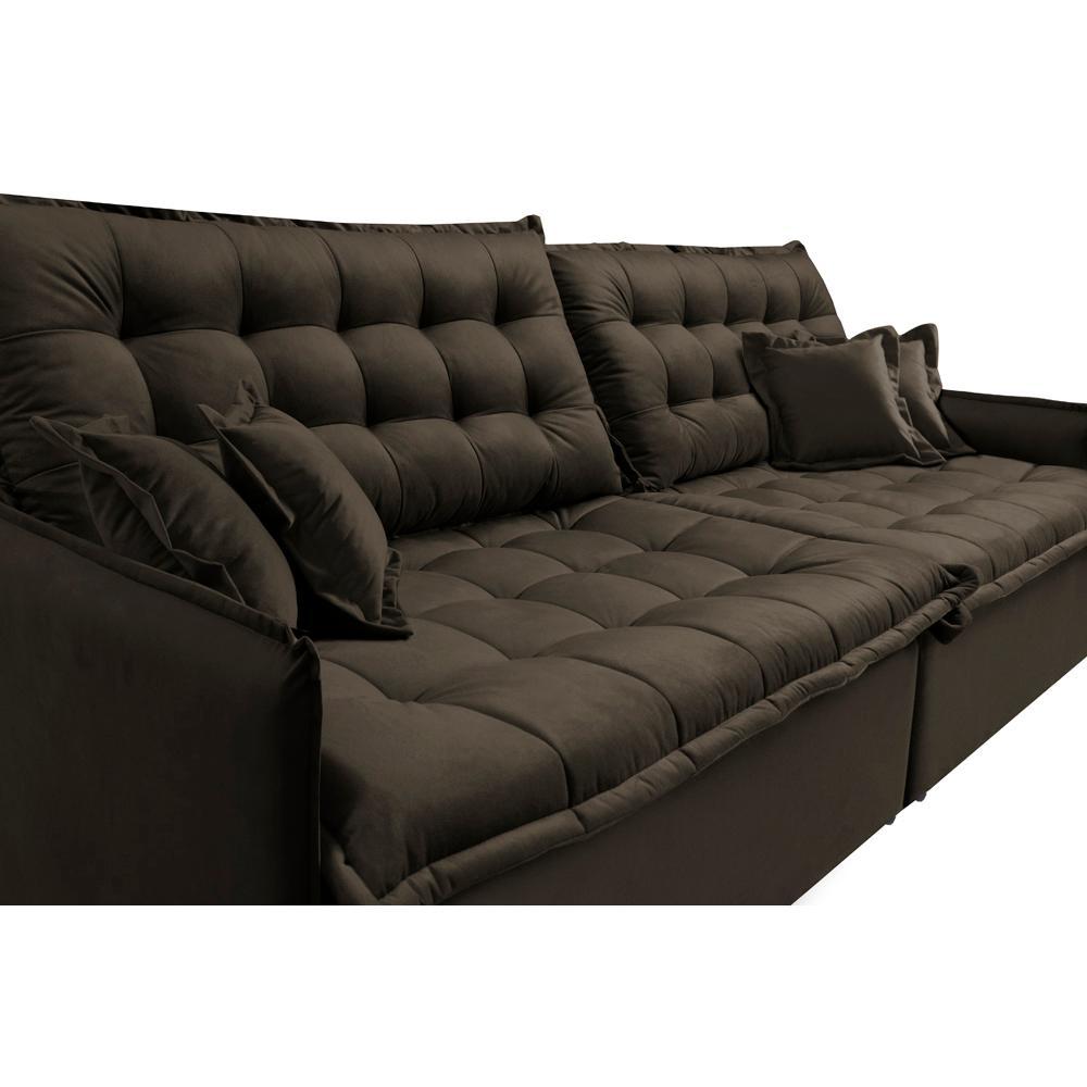 Sofá Sem Caixa Retrátil Reclinável 2,35m Cama inBox Versátil com Pillow Top e Molas Velusoft Café - 4