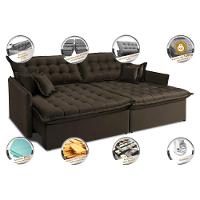 Sofá Sem Caixa Retrátil Reclinável 2,35m Cama inBox Versátil com Pillow Top e Molas Velusoft Café - 3