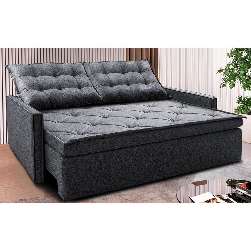Sofá Sem Caixa Retrátil e Reclinável 1,65m Cama inBox Flat Linho Cinza Escuro - 1