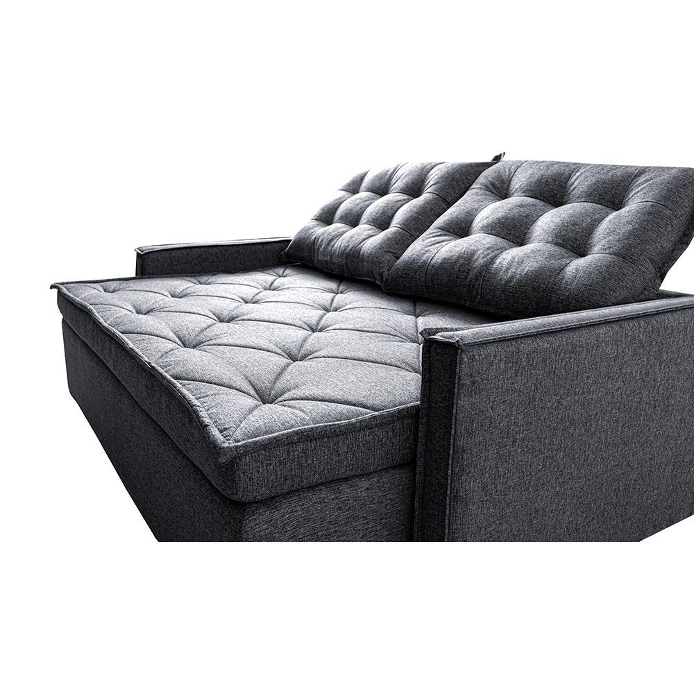 Sofá Sem Caixa Retrátil e Reclinável 1,65m Cama inBox Flat Linho Cinza Escuro - 4