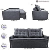 Sofá Sem Caixa Retrátil e Reclinável 1,65m Cama inBox Flat Linho Cinza Escuro - 2