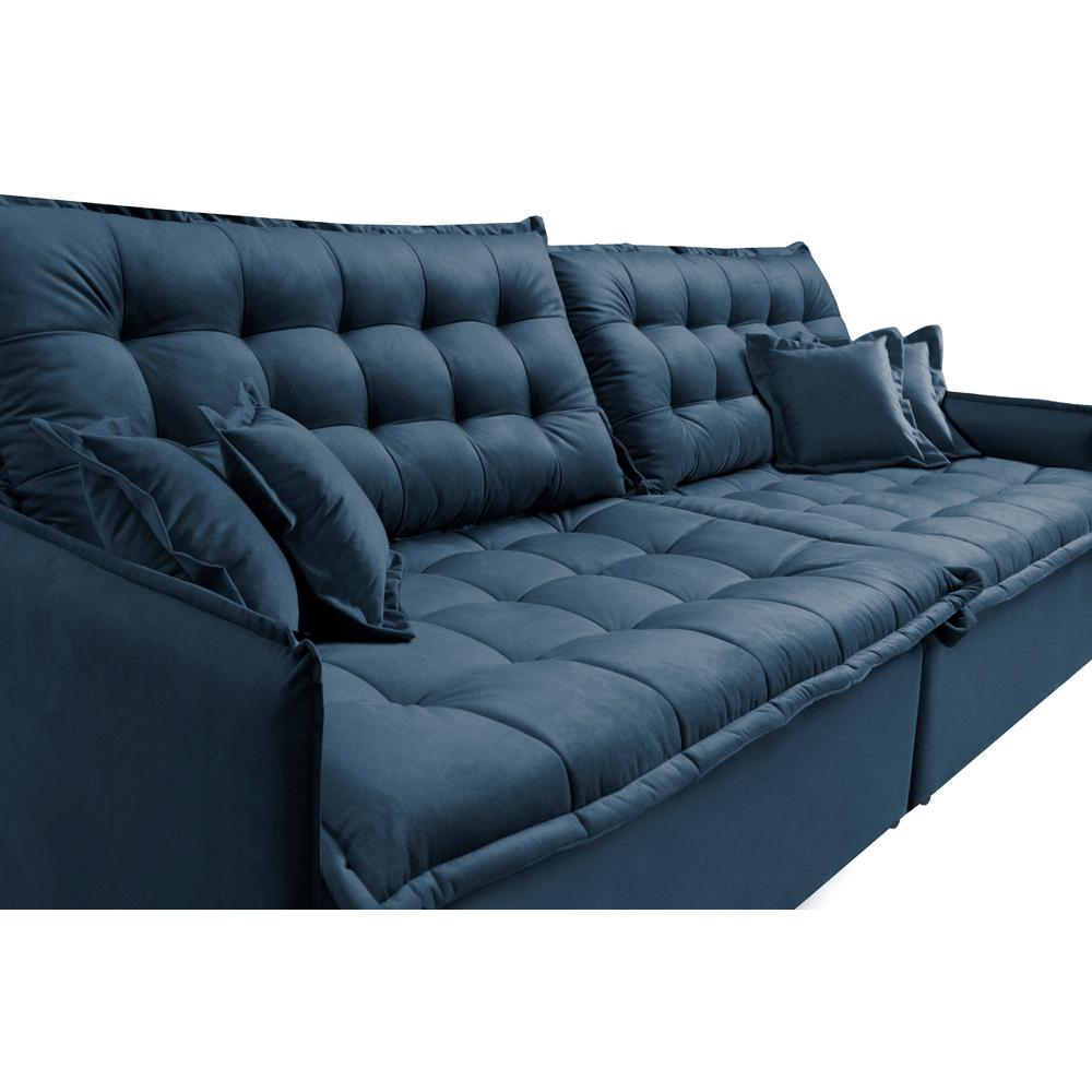 Sofá Sem Caixa Retrátil Reclinável 2,35m Cama inBox Versátil com Pillow Top e Molas Velusoft Azul - 4