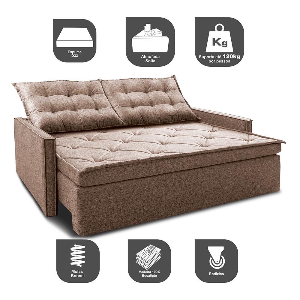 Sofá Sem Caixa Retrátil e Reclinável 1,65m Cama inBox Flat Linho Bege Escuro - 3