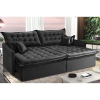 Sofá Sem Caixa Retrátil e Reclinável 1,95m Cama inBox Versátil Suede Velusoft Preto - 1