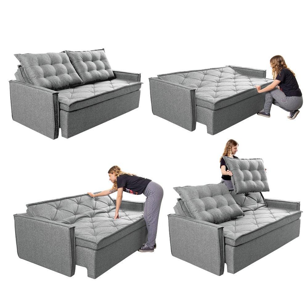 Sofá Sem Caixa Retrátil e Reclinável 1,65m Cama inBox Flat Linho Cinza Claro - 7