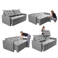 Sofá Sem Caixa Retrátil e Reclinável 1,65m Cama inBox Flat Linho Cinza Claro - 7