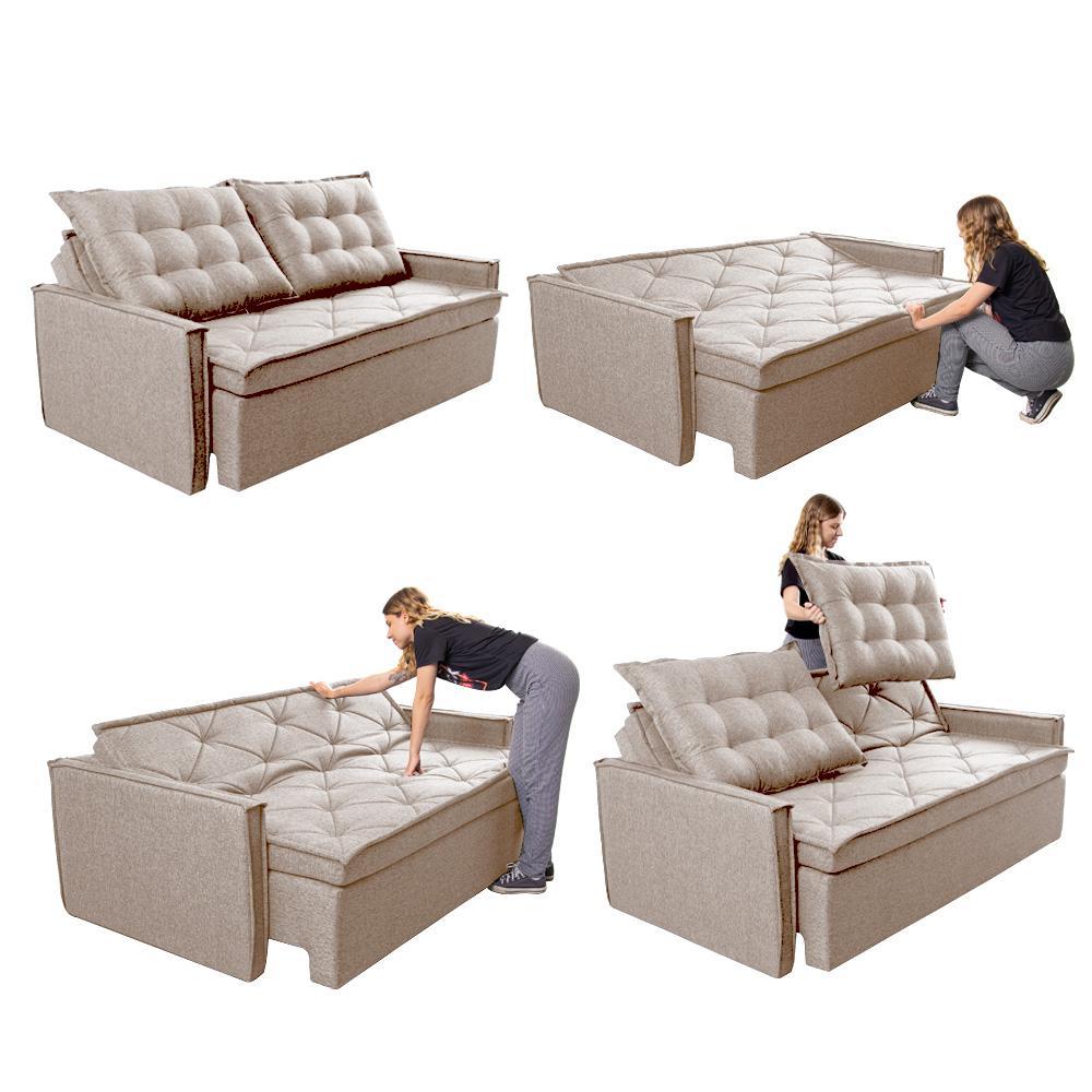 Sofá Sem Caixa Retrátil e Reclinável 1,65m Cama inBox Flat Linho Bege Claro - 7