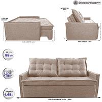 Sofá Sem Caixa Retrátil e Reclinável 1,65m Cama inBox Flat Linho Bege Claro - 2