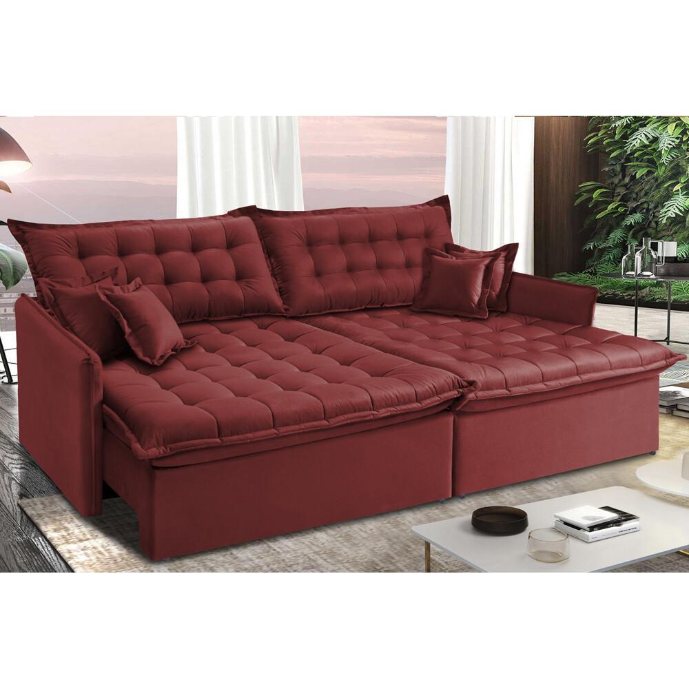 Sofá Sem Caixa Retrátil e Reclinável 1,55m Cama inBox Versátil Suede Velusoft Vermelho - 1