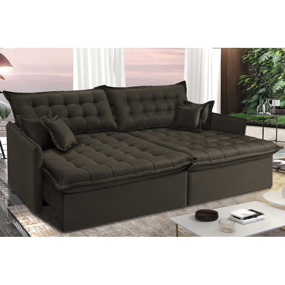 Sofá Sem Caixa Retrátil e Reclinável 1,55m Cama inBox Versátil Suede Velusoft Café - 1