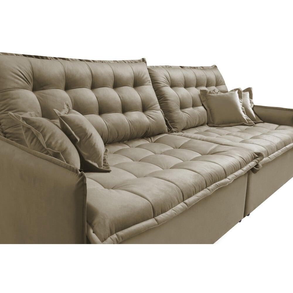 Sofá Sem Caixa Retrátil e Reclinável 1,55m Cama inBox Versátil Suede Velusoft Bege - 4