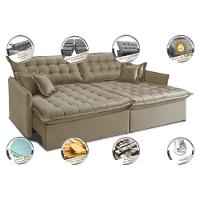 Sofá Sem Caixa Retrátil e Reclinável 1,55m Cama inBox Versátil Suede Velusoft Bege - 3