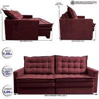 Sofá Sem Caixa Retrátil Baú 2,00m Cama inBox Secret Suede Velusoft Vinho - 3