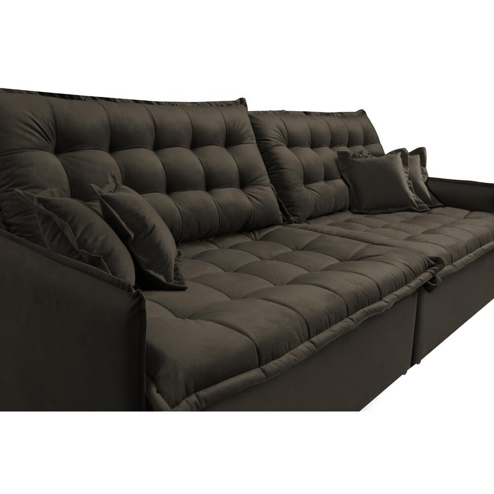 Sofá Sem Caixa Retrátil e Reclinável 1,95m Cama inBox Versátil Suede Velusoft Café - 4