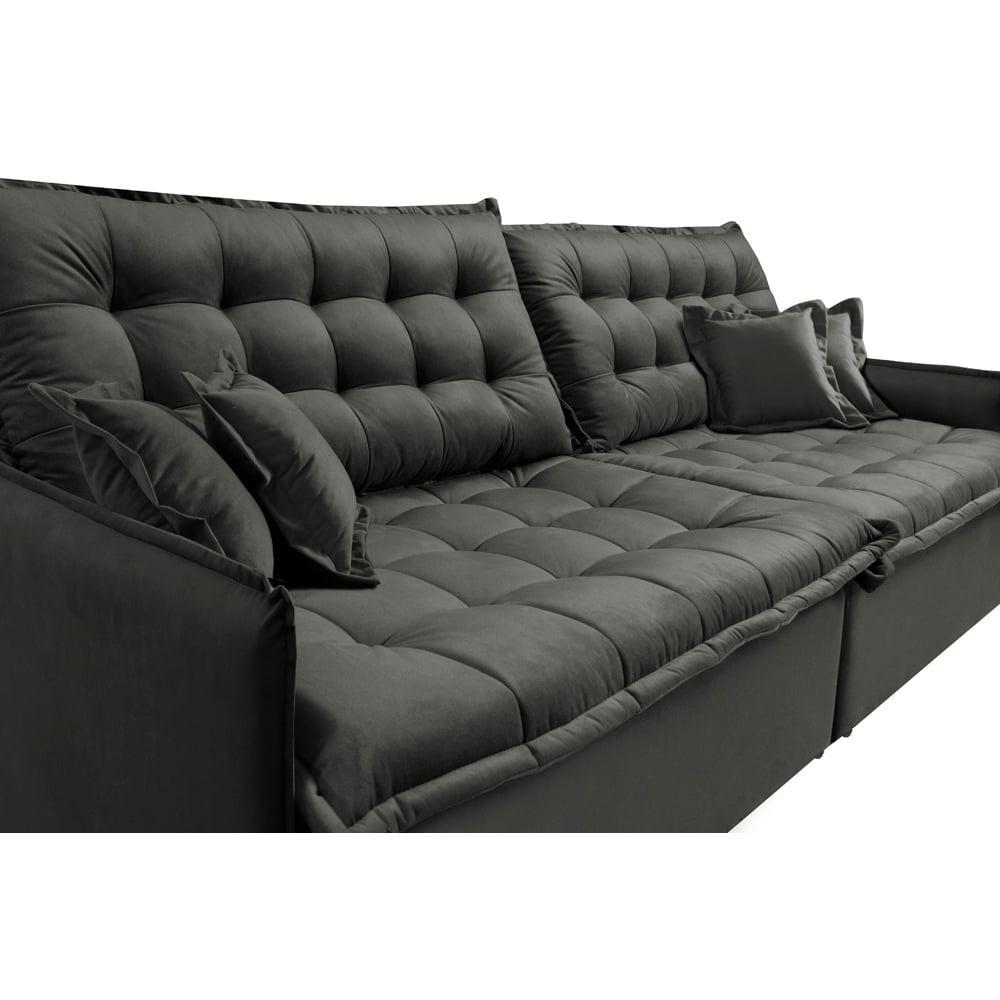 Sofá Sem Caixa Retrátil e Reclinável 1,95m Cama inBox Versátil Suede Velusoft Cinza - 4